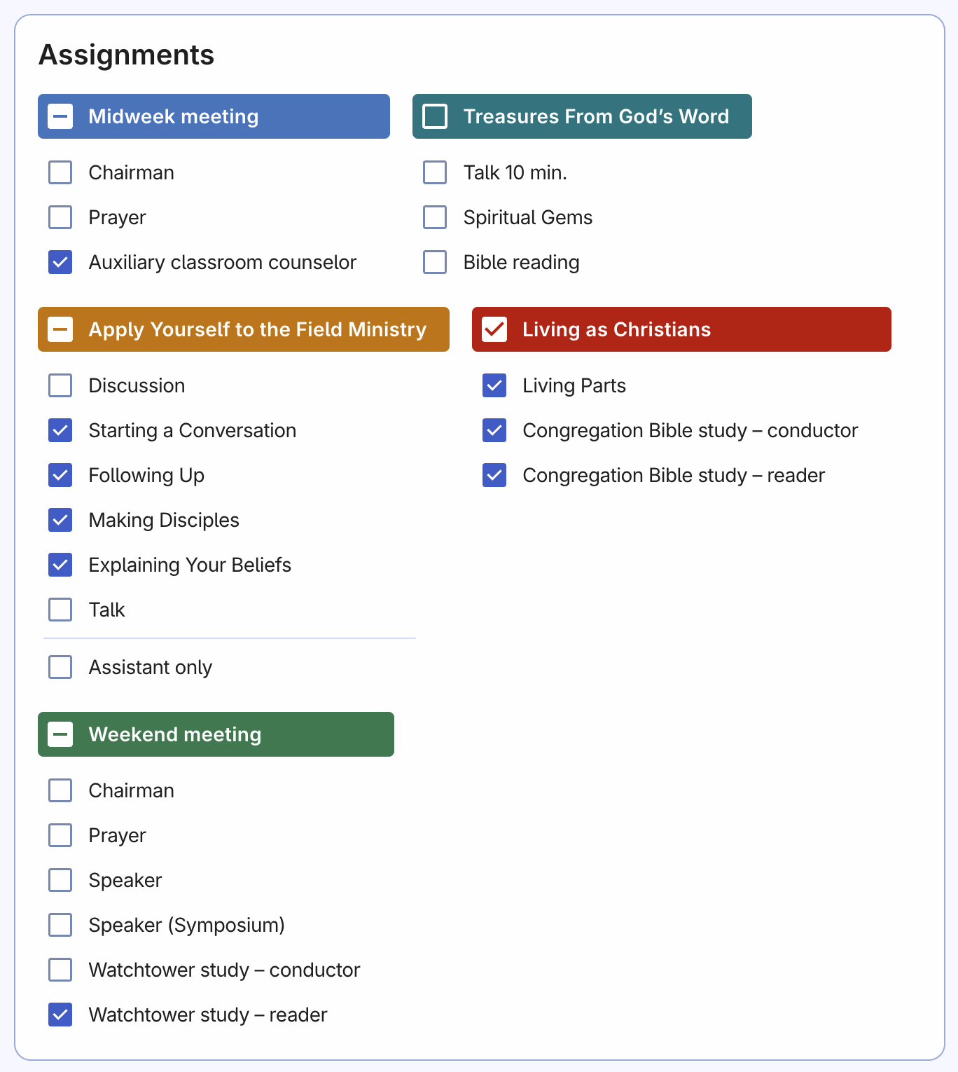 Assignment settings