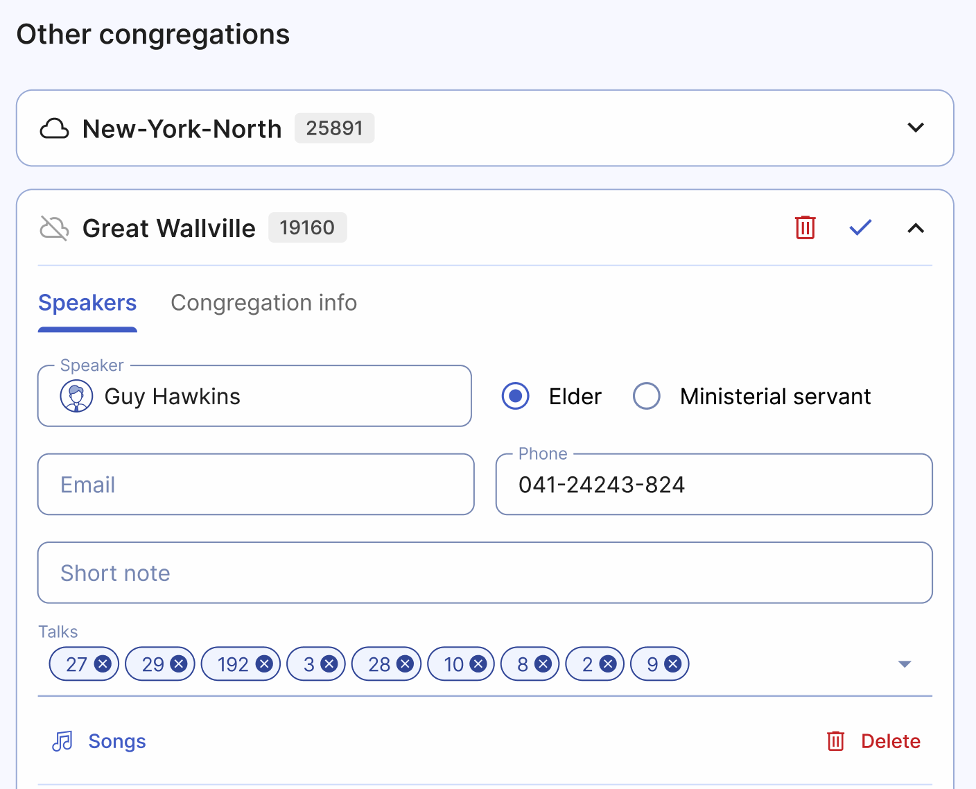 Create and view manual list of other congregation speakers in Organized