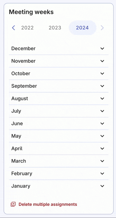 Select a week from weeks list in Organized app