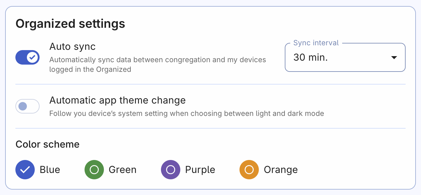 Organized settings