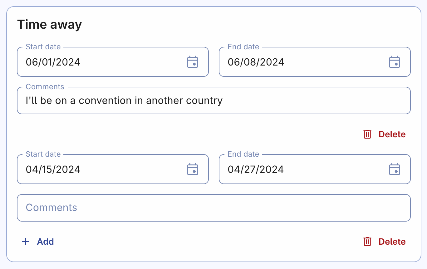 Add time away dates